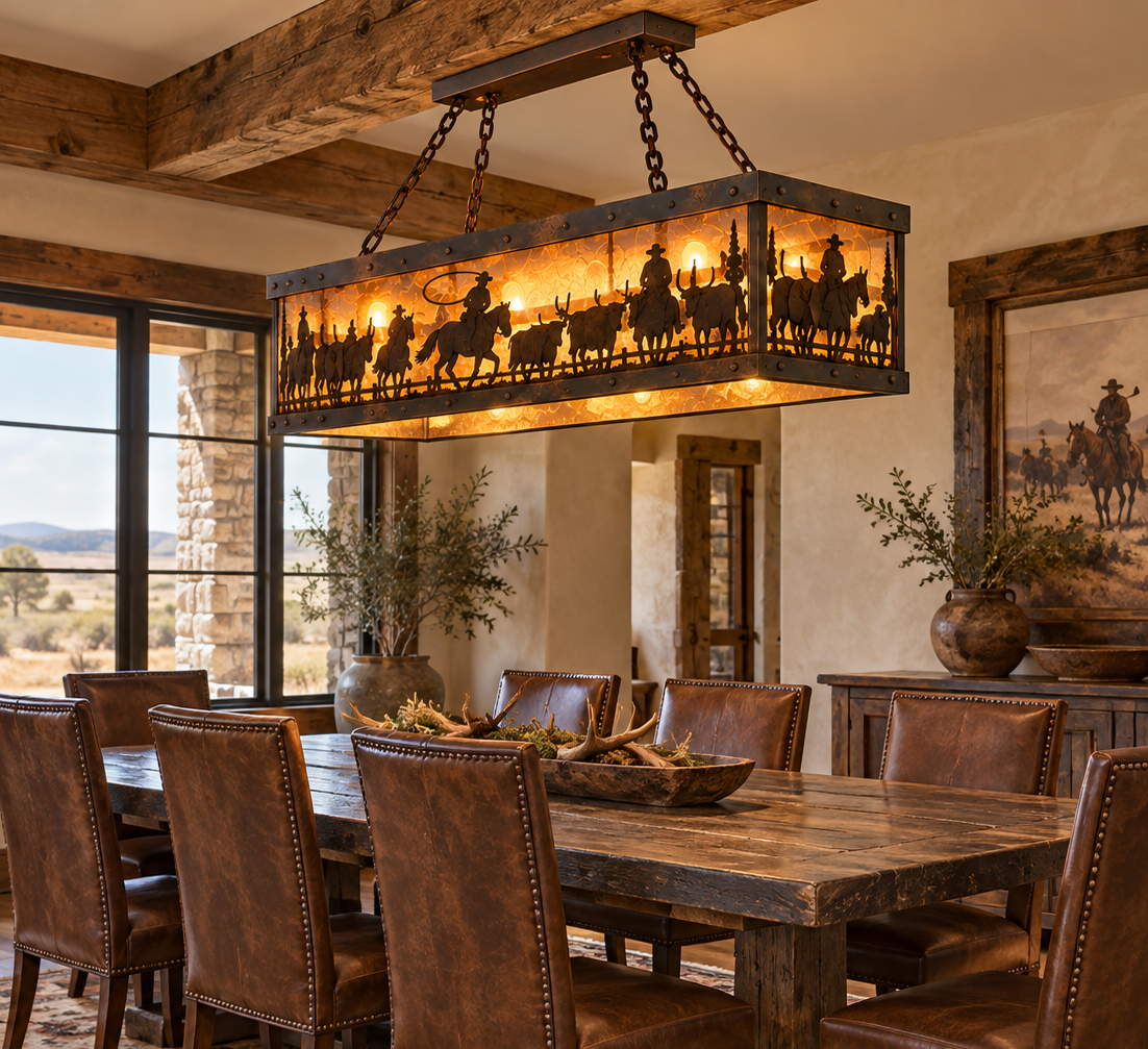 Cattle Drive Rectangular Western Chandelier