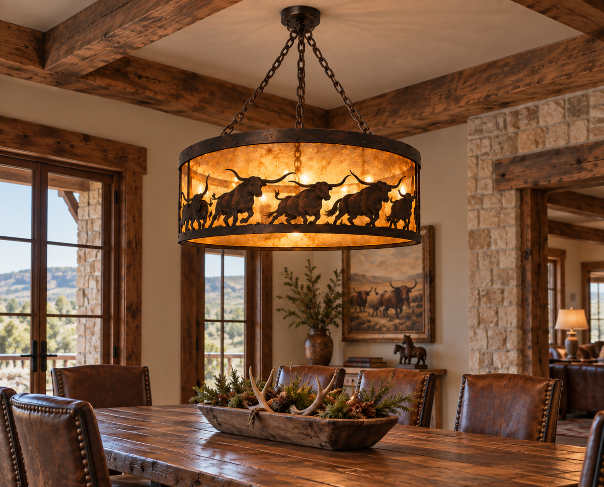 Running Longhorns Circular Western Chandelier