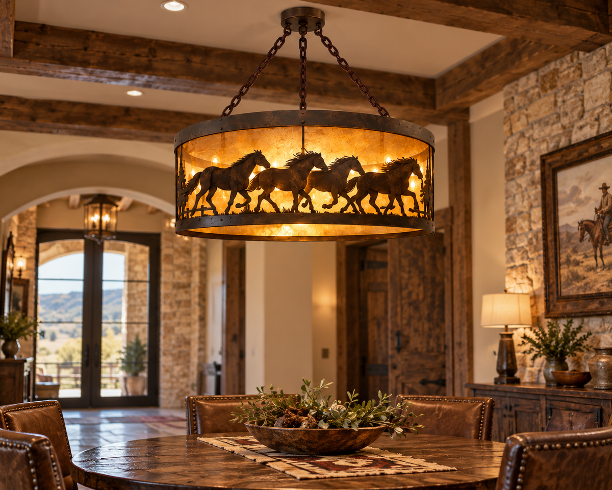Racing Horses Circular Western Chandelier