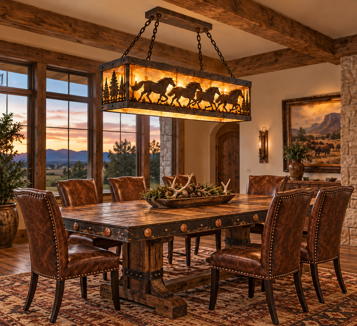 Racing Horses Rectangular Western Chandelier